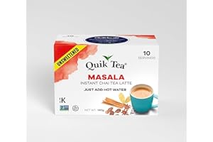 QuikTea Instant Unsweetened Masala Chai Tea Latte – 10 Count, Classic Latte With A Hearty Mix Of Traditional Chai Spices, Low