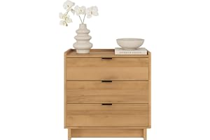 Prepac Simply Modern Nightstand Bedside Table, Natural Oak Nightstand for Bedroom, End Table with 3 Drawers 26.5" W x 26.75" H x 16" D