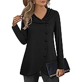 VALOLIA Womens Long Sleeve Tops Fall Winter Buttons Side Tulip Hem Lapel Pullover Sweatshirt