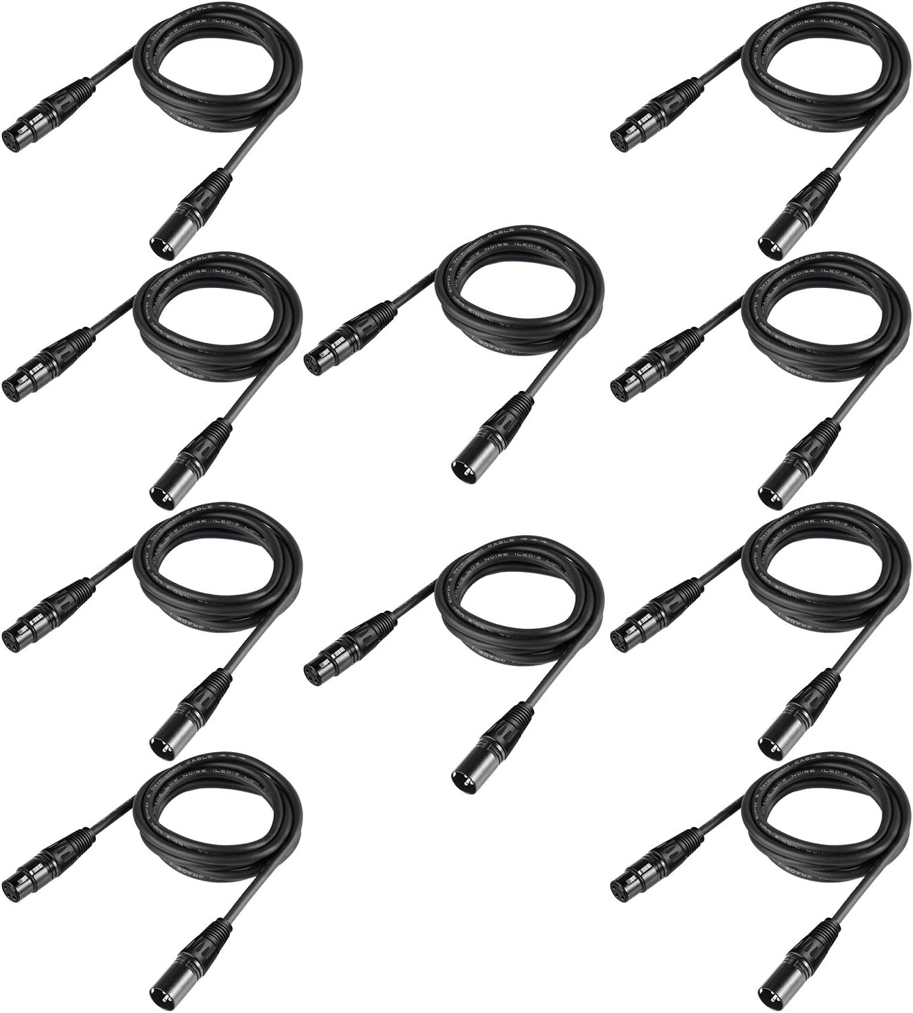 Neewer® 10 in 1 Mega Value Pack With 6.5 Feet / 2 Metres DMX Stage Light Cable Wire 3 Pin XLR Male to Female Connector for Moving Main Light PAR Light Headlamp with XLR Input and Output