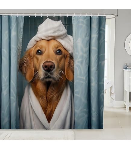 TIYAANDSY Duschvorhang Mit Golden Retriever Motiv – 182,9 X 182,9 Cm, Wasserdicht, Mit 12 Haken – Badezimmer Deko
