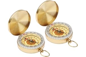 AUBRIC 2 Pack Orienteering Compass Hiking Backpacking Camping Boating Survival Compass, Golden Metal Pocket Watch Style Compass for Kids Scout Activities Hiker Camper Outdoor Waterproof Navigation Tool
