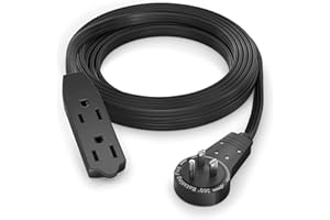 Maximm Cable 10 Ft 360° Rotating Flat Plug Extension Cord/Wire, 16 AWG Multi 3 Outlet Extension Wire, 3 Prong Grounded Wire - Black - UL Certified