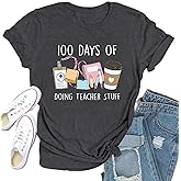 Qskall 100 Days of School Shirt for Women 100th Day of School Tshirts Teacher Tee Top
