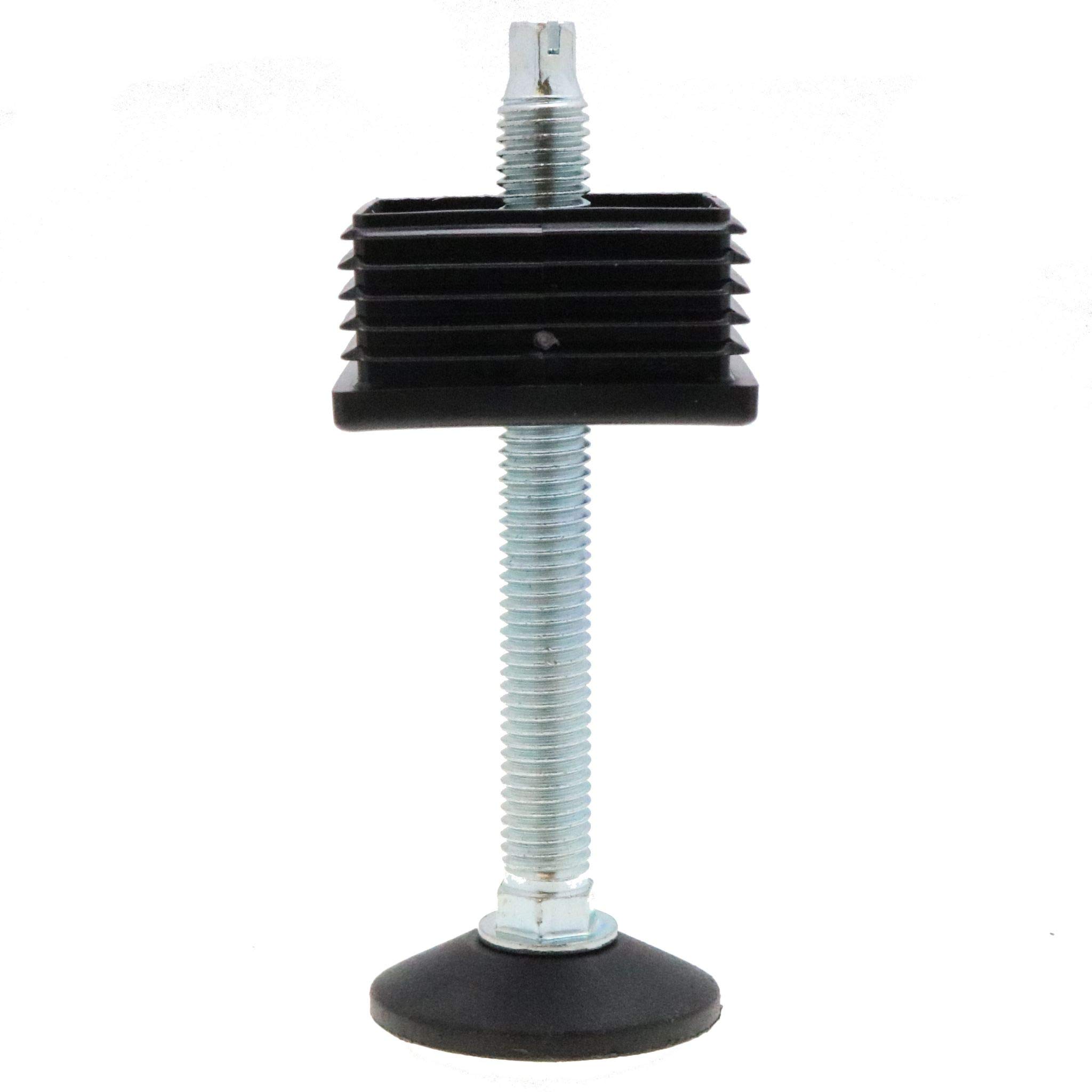 Vital Parts 4 Adjustable Feet & Square Tube Insert Sets, Furniture Fixings, Threaded Furniture Feet, Box Sections, Furniture Feet Sets, Outside Diameter 40mm, M12 Thread - Ready To Install Sets