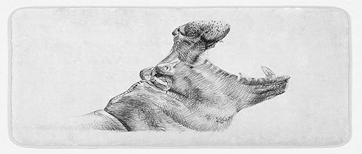 Amazon Com Ambesonne Hippo Kitchen Mat Hand Drawn Pencil Sketch