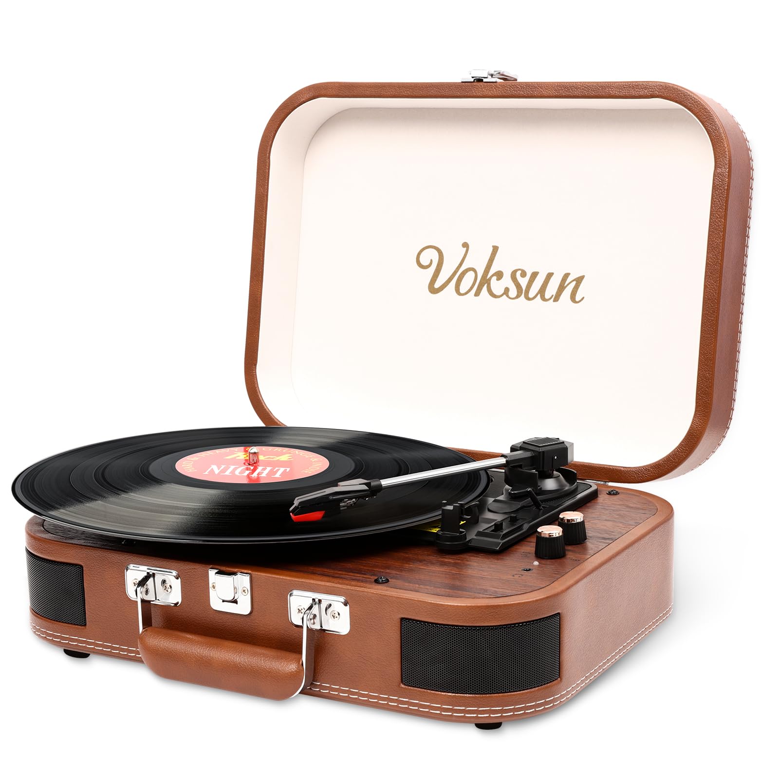 VOKSUN レコードプレーヤー Bluetooth送信と受信 USB録音可能 外部スピーカーに繋ぎ 33/45/78回転と7/10/12インチレコード対応 スピーカー内蔵 レトロ 日本語説明書 ブラウン 2年保障 S300商品画像