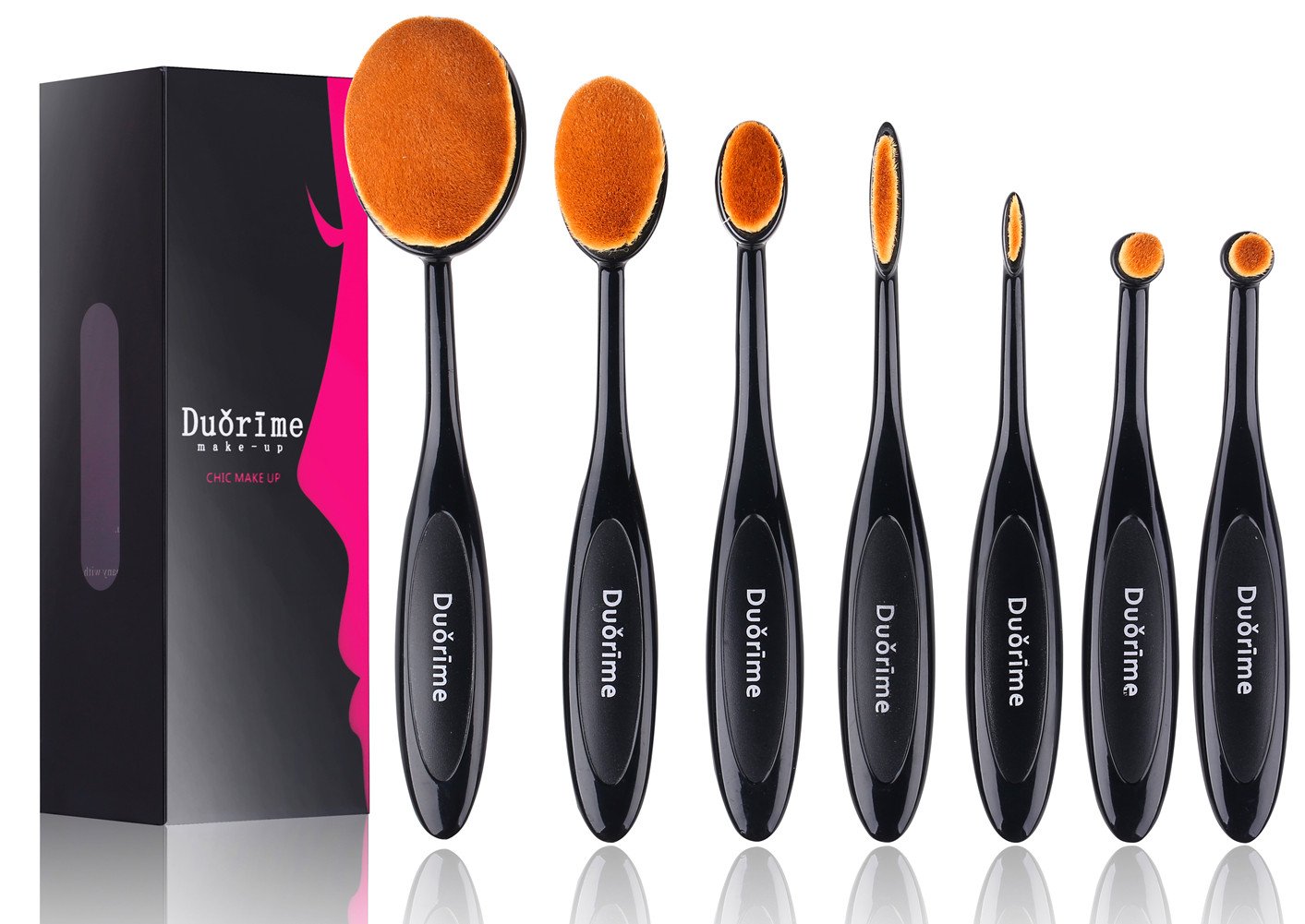 Duorime New 7pcs Black Oval Toothbrush Makeup Brush Set Cream Contour