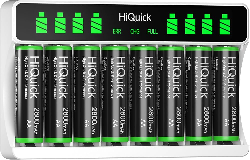 HiQuick 8-slot AA AAA LCD Charger with 8x 2800mAh Ni-MH Batteries, Type C