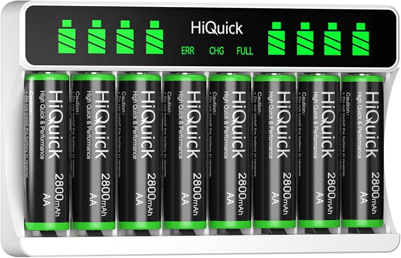 HiQuick 8-slot AA AAA LCD Charger with 8x 2800mAh Ni-MH Batteries, Type C