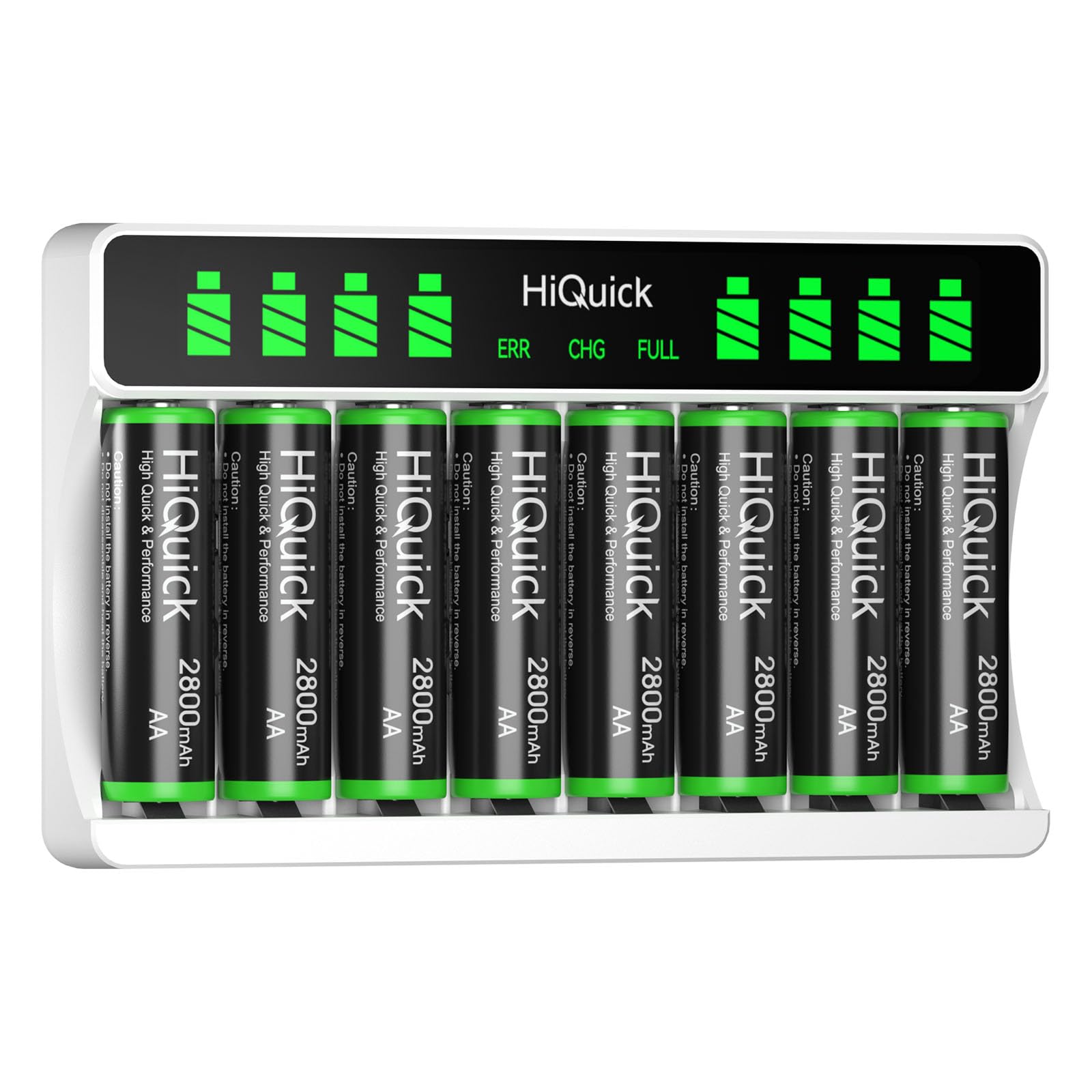 HiQuick 8-slot AA AAA LCD Battery Charger, 5V 2A Type C Input, with 8 x 2800mAh AA NI-MH Rechargeable Batteries, Battery and Charger Set