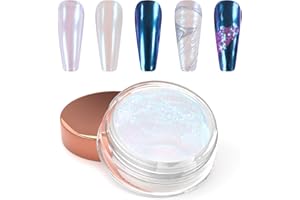 Laza Chameleon Pearl Chrome Nail Powder, Glazed Donut Metallic Mirror Effect Pigment, Iridescent Aurora Nail Glitter Holographic Fairy Dust Gel Nail Art Supplies Nail Tech, Resin Craft - Purplish Cyan