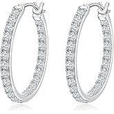 RANDES 925 Sterling Silver/14K Gold Plated Hoop Earrings for Women Sensitive Ears Cubic Zirconia Cz Earrings Lab Diamond Wedding Earring Huggie Hoops 26/20/15mm
