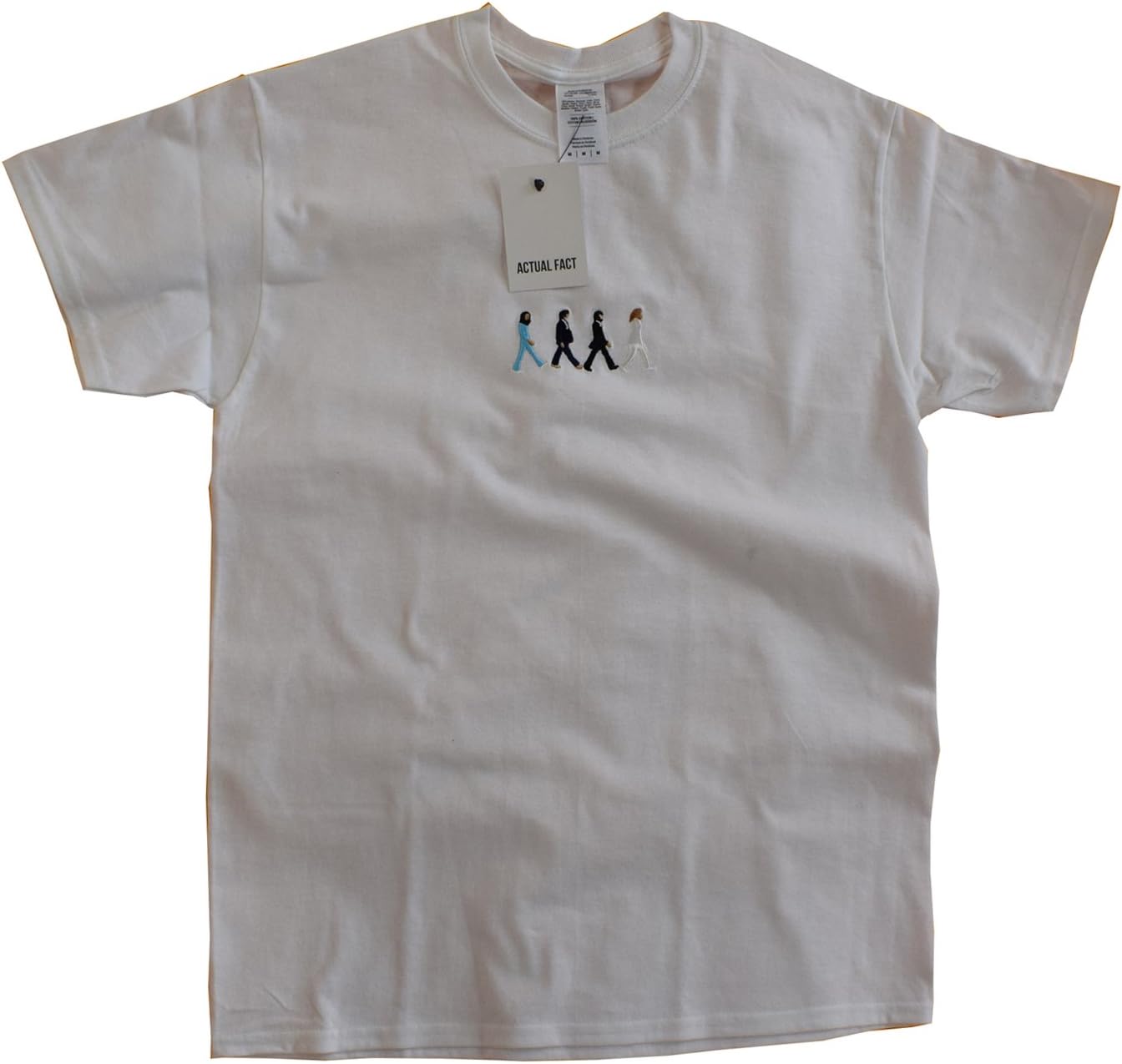 Actual Fact Beatles Abbey Road Embroidered Heather White Tee T-Shirt