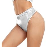 Javly Women's Thong Metallic Rave Bottoms High Waisted Shiny Panties Clubwear Dance Bottom