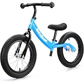 bicystar 14 Inch Balance Bike for Kids 3-5 with Rubber Air Tires, Blue | lightweight frame, adjustable seat &amp; handlebar, easy assembly, outdoor riding, footrest, no pedals