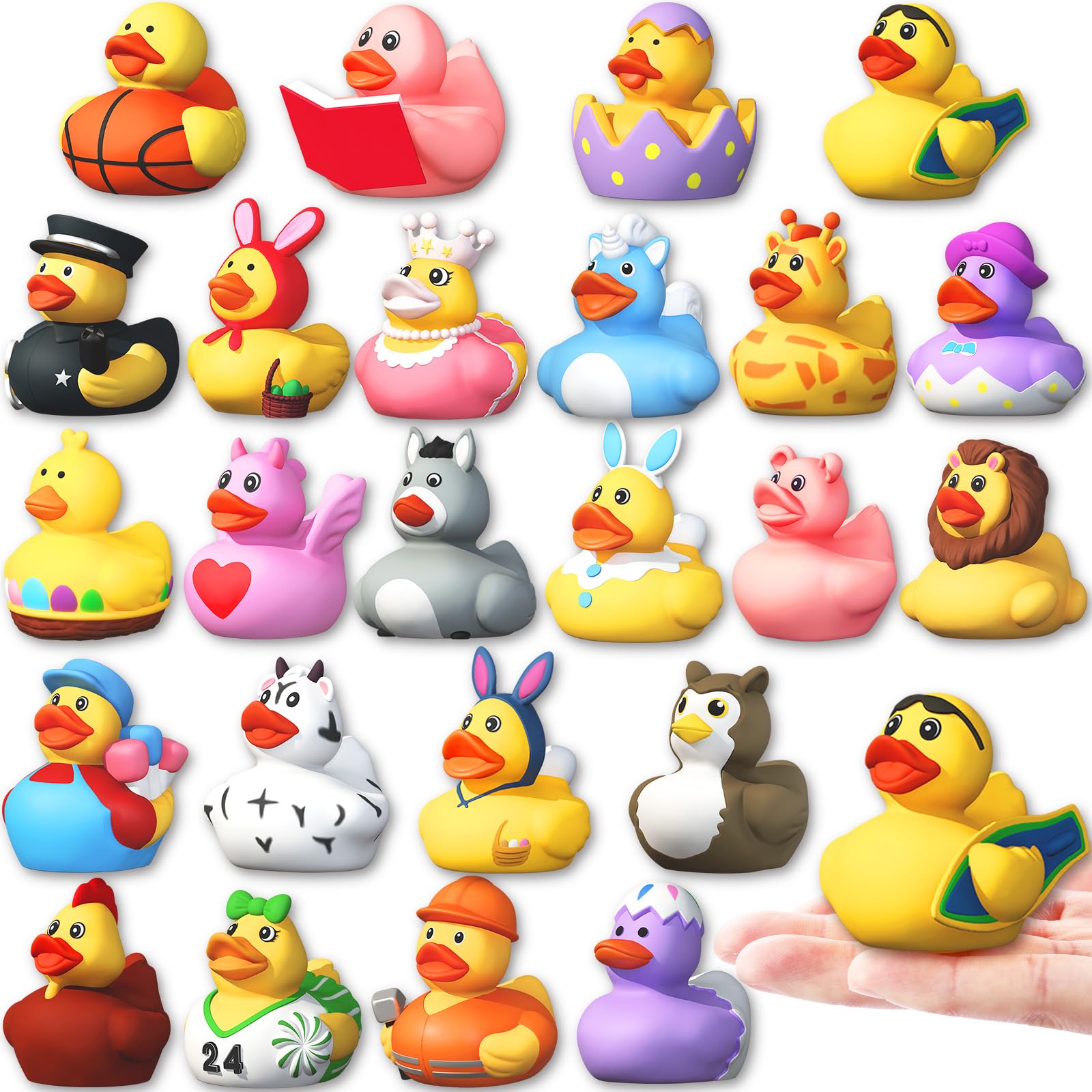 XIMISHOP 24 Pack Colorful Rubber Ducks，Novelty Cute Yellow Floating Bath Ducks for Kids Party Favors Basket Fillers Classroom Prizes