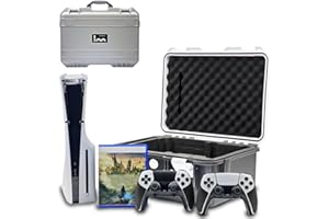 LUCK&LINK Hard Shell Travel Case Compatible with PlayStation 5 Slim Console,Controllers,Accessories-Waterproof PS5 Slim Carrying Case with Customized Foam for Both Standard and Digital Editions(Black And White)
