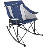 SUNNYFEEL Oversized Folding Rocking Camping Chair Fully Padded Patio Chair Blue Portable Outdoor Rocker High Back Portable Lawn Recliner with Side Pocket Camp Rocker Chairs Heavy Duty 500 LBS