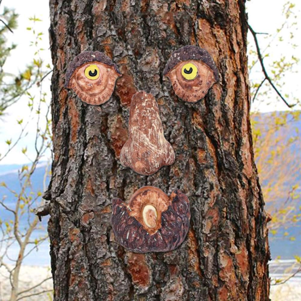 Tiardey Luminous tree face decoration funny garden decoration tree decoration outdoors for Garden Decor Yard Art