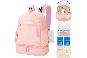 GDNASIST Breast Pump Backpack Fit for Spectra S1/S2 with Removable Cooler Compartment, Breast Pump Bag Fit Pump Accessories for Working & Nursing Moms, Breast Milk Cooler Bag for Travel and Family Use Pink