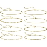 Tewiky Waterproof Gold Bracelets for Women Non Tarnish - Dainty Stack 14K Gold Plated/Sterling Silver Chain Bracelets Set Adjustable Trendy Jewelry for Women