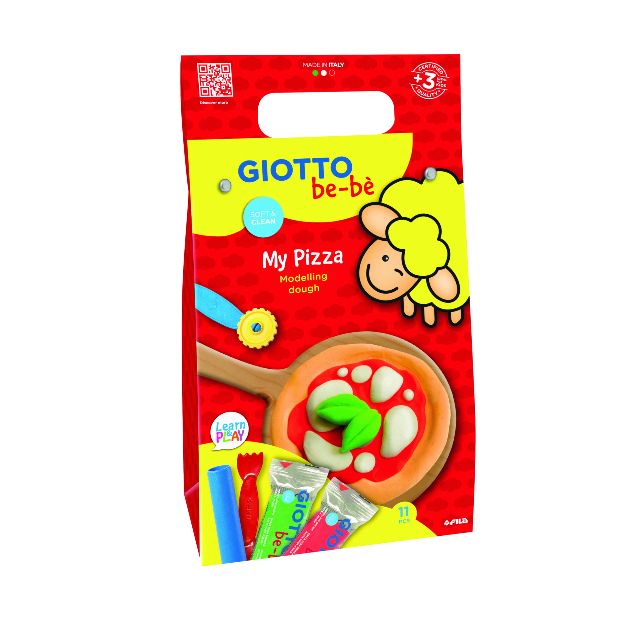 GIOTTO be-bè Kids Play & Create Pizza Dough Set, 6 Dough Rolls, Assorted Colours, Children Play Pizza Making Tools, For Home and Schools