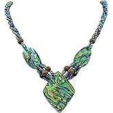 Swimmi Natural Paua Abalone Shell Necklace, Handmade Rainbow Beads Abalone Necklace for Women Jewelry FA361
