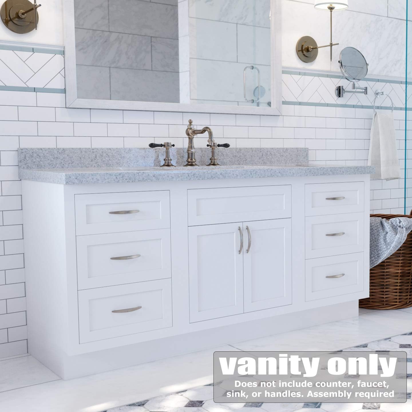 Inset Shaker Vanity (60" Wide With 6 Drawers (3 on each side