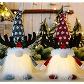 ALLTHINGVB 12" Holiday Lighted Gnome, Light Up Holiday Present, Battery Operated Winter Tabletop Decorations Red+Grey, 2 Set