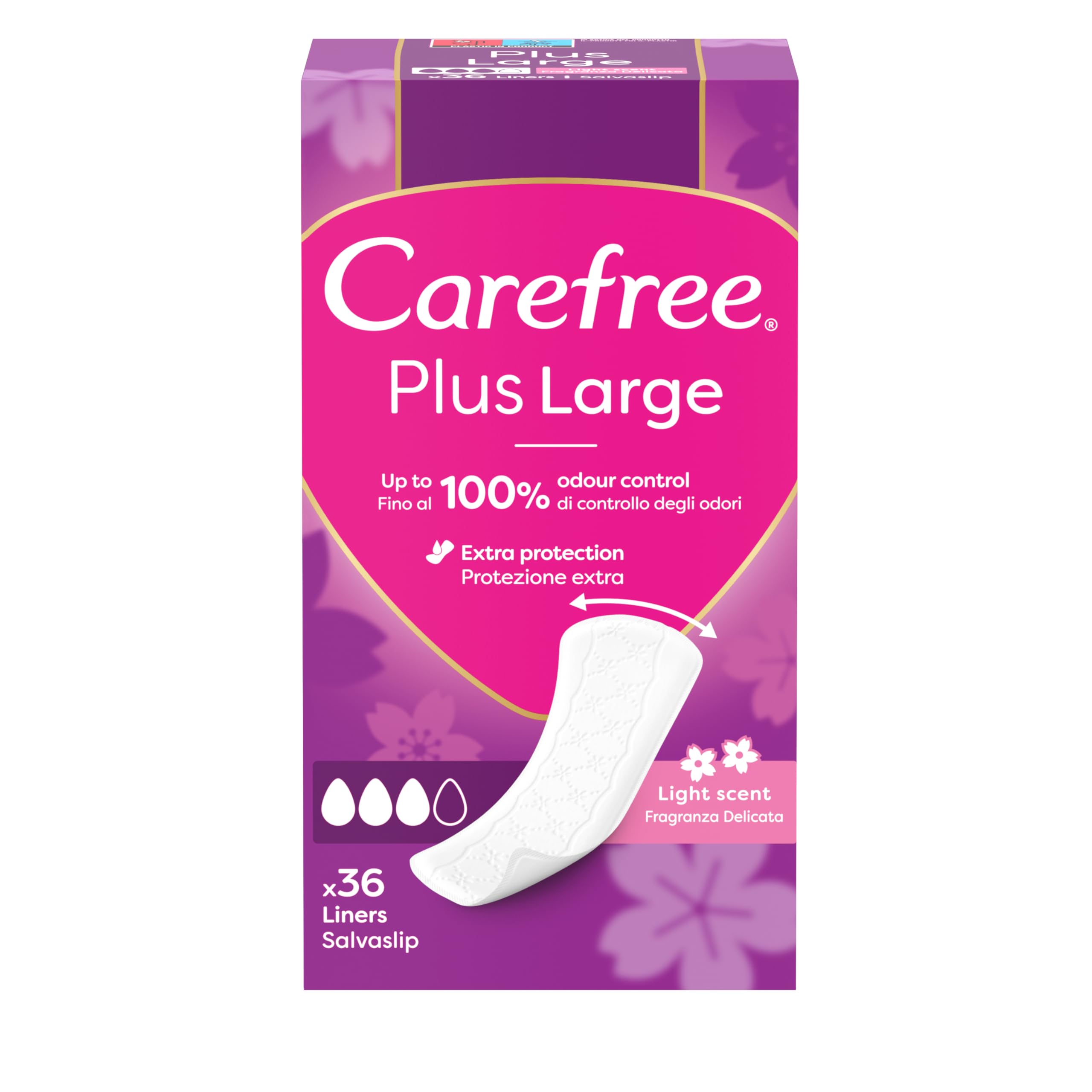 Carefree Panty Liners Plus Large, Delicate Fragrance, 36 Units