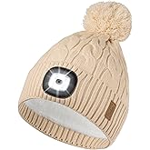 Etsfmoa Winter Hat with Light,Fleece Lined Knit Beanie,Type-c Rechargeable LED Cap