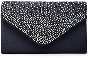 U-Story Women's Rhinestone Satin Frosted Evening Wedding Clutch Bag Handbag Purse (Navy Blue)
