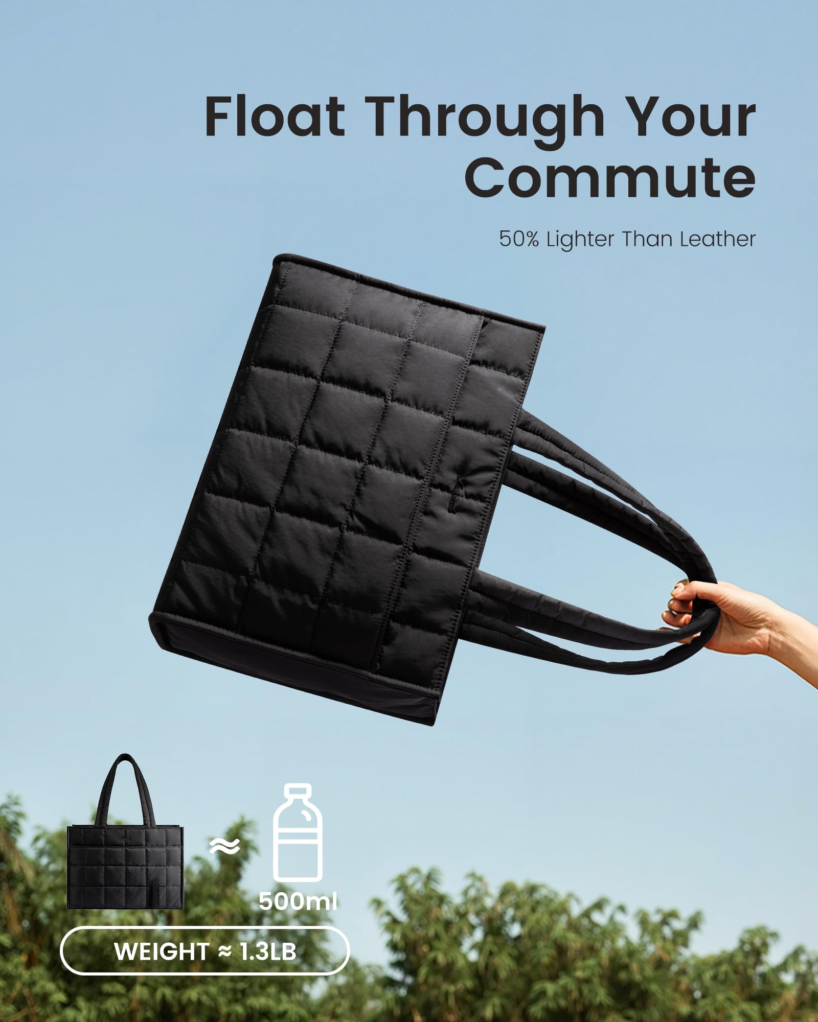 LOVEVOOK Tote Bag for Women, Puffer Work Handbag 15.6 Inch Laptop Purse for Nurse Teacher, Large Quilted Travel Tote Shoulder Bag with Zipper for College Office Clinical Gym, Khaki