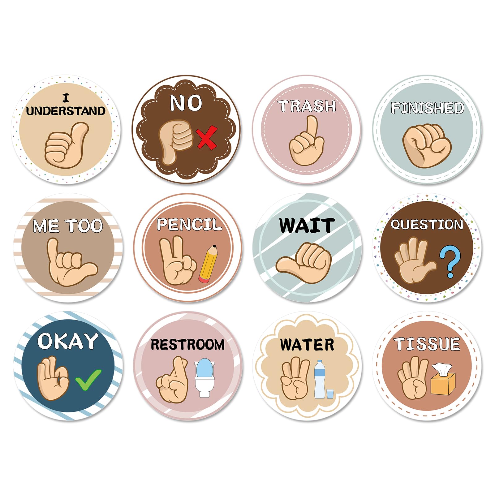Photo 1 of ***PARTIAL SET***
12 Pcs Classroom Sign Language Posters,Sign Language Flash Cards Cutouts,Classroom Management Tools for School Learning Bulletin Board Decor (Boho)