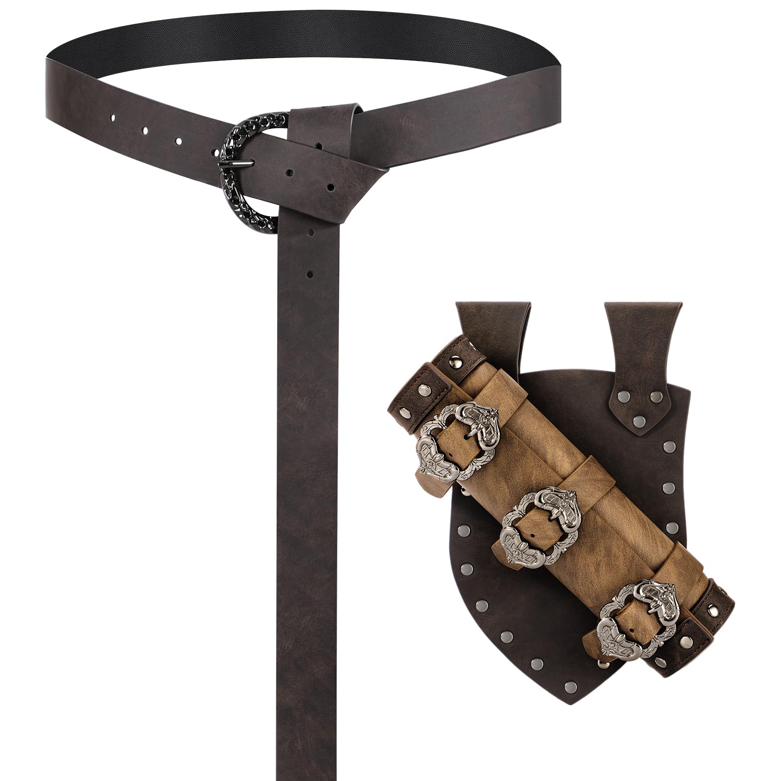 Photo 1 of ?Jigglyjoo Adjustable Medieval Sword Belt Frog, Viking Sword Holster, Renaissance Belt for LARP, Knights & Pirate Cosplay (Brown)