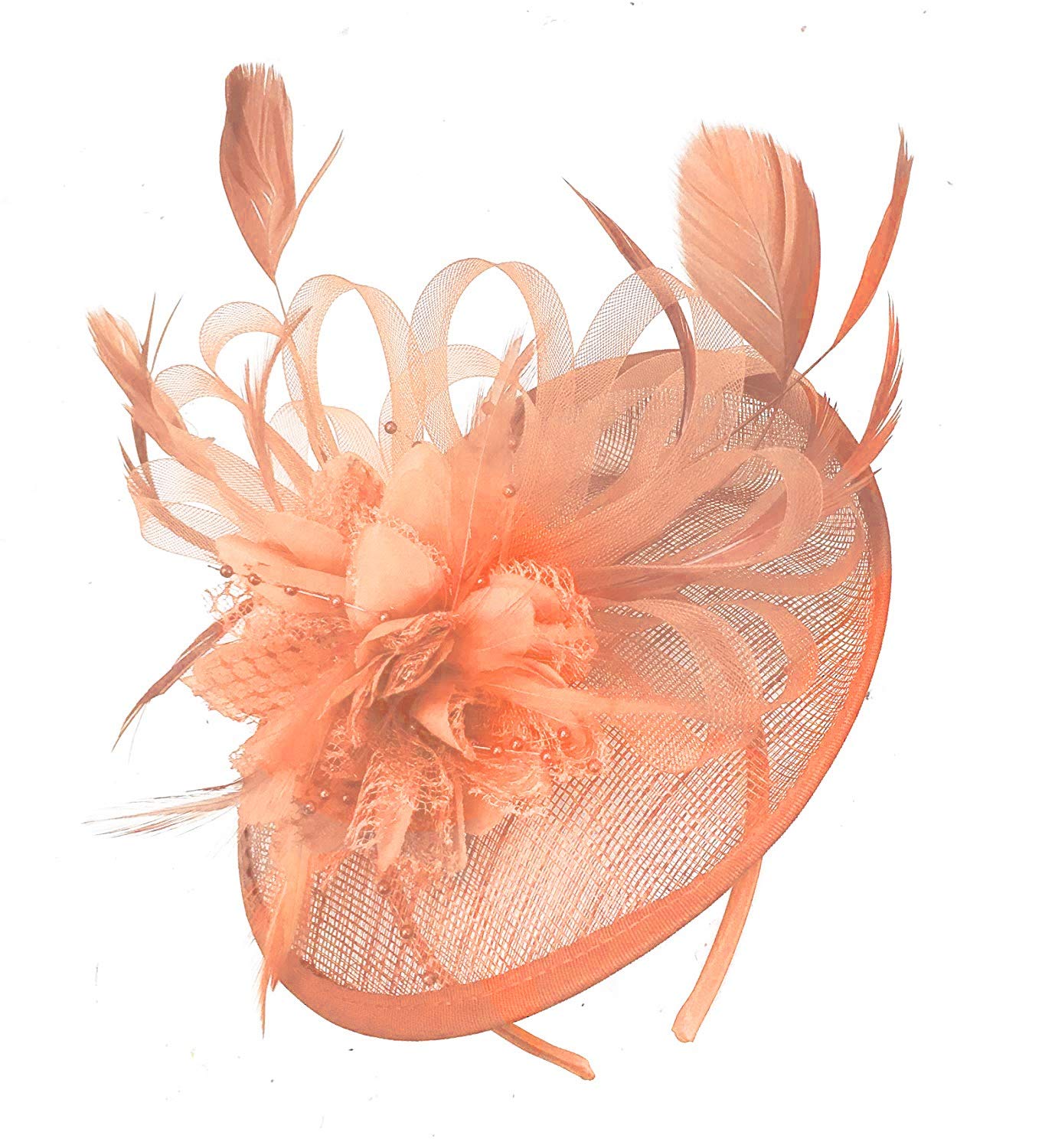 Caprilite Peach Nude Sinamay Disc Saucer Fascinator Hat for Women Weddings Headband