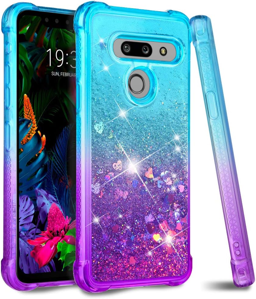 Ruky Case Compatible with LG G8 ThinQ, Gradient Quicksand Series Glitter Flowing Liquid Floating TPU Bumper Cushion Soft TPU Girls Women Phone Case Compatible with LG G8 ThinQ (Teal Purple)