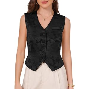 Allegra K Vintage Dress Vest for Women's Floral Jacquard Cropped Waistcoat | Steampunk Victorian Jacket Vest