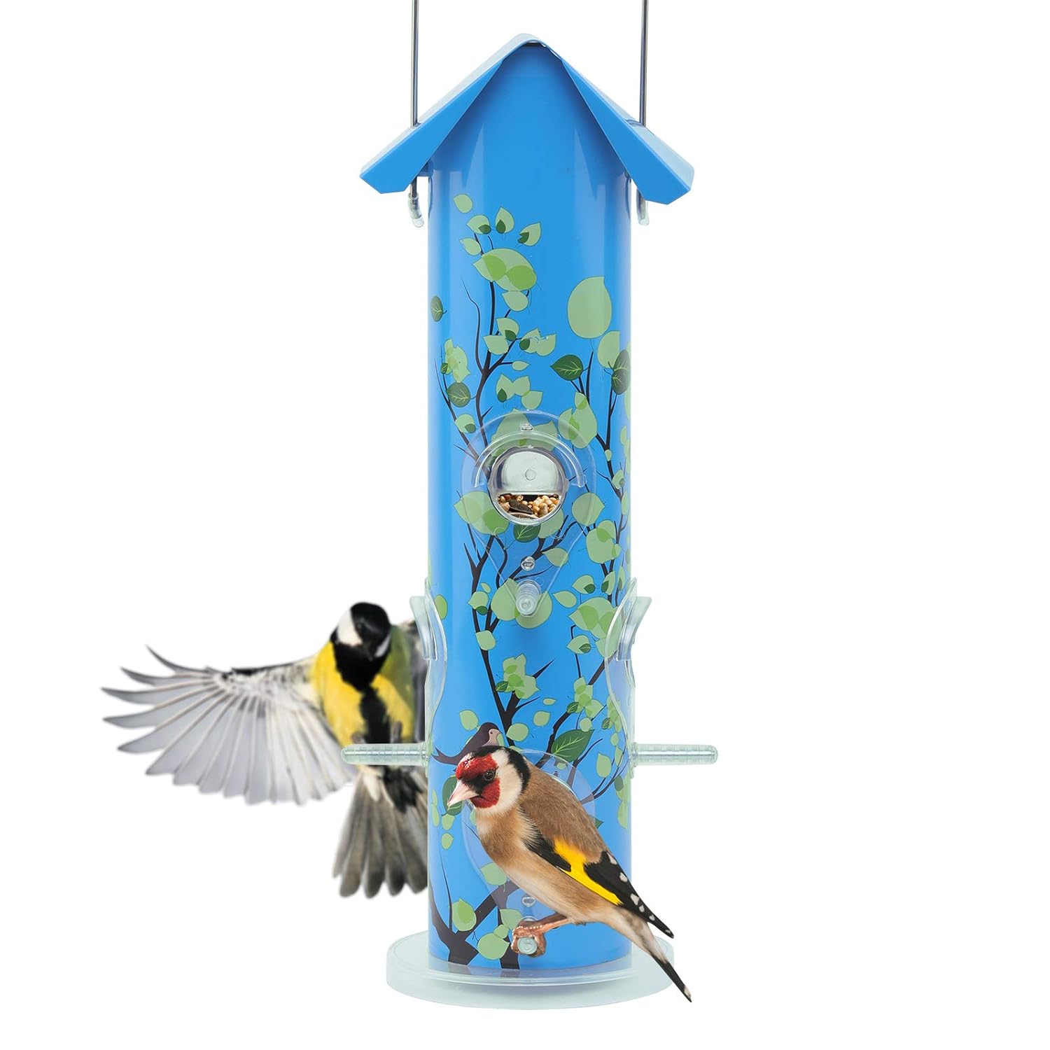 Carriage Bird Feeder Feeding Ports Hanging Pole Mounted Wild Birds