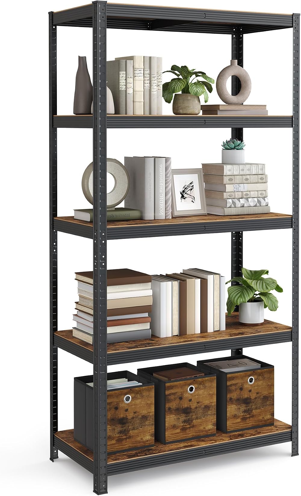 SONGMICS Shelving Unit 50 x 100 x 200 cm 875 kg Rustic Brown Black GLR050B11