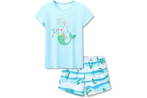 Beezizac Girls Cotton Sleepover Pajama Set for Little & Big Girls Short Sleeve Set 2-Piece PJ Size 4T-18