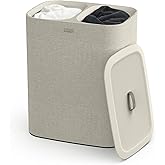 Joseph Joseph Tota 90 liter/23.8 gallon Laundry Hamper Separation Basket with lid, 2 Removable Washing Bags with Handles - Ecru