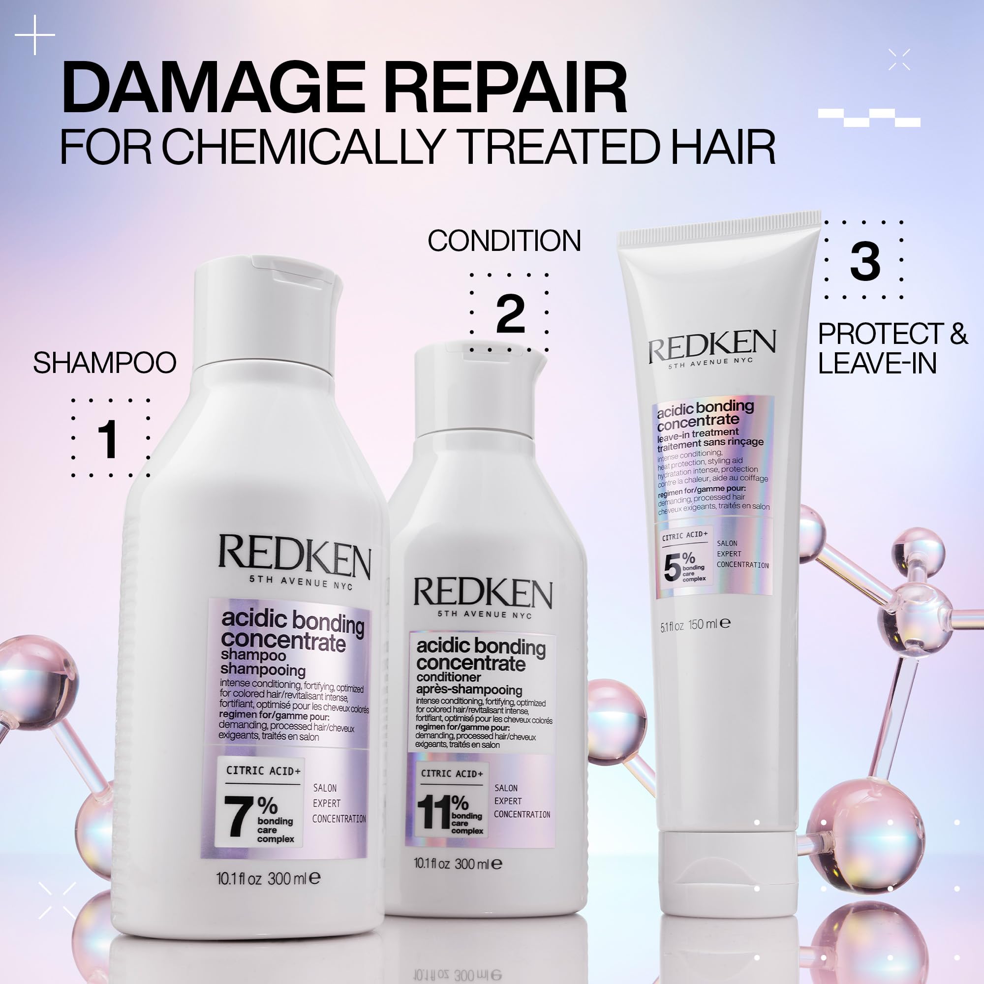Redken Acidic Bonding Concentrate Shampoo & Conditioner Set For Damaged and All Hair Types - Repair and Strengthen Weak Hair Bonds With Citric Acid, 10.1 Fl Oz