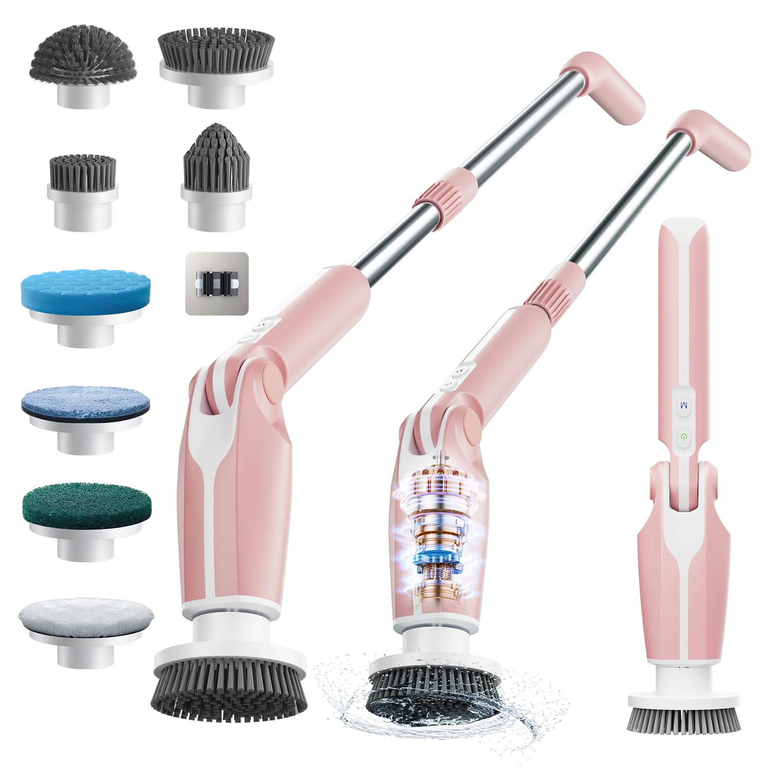 Leebein Electric Spin Scrubber, Upgraded Electric Scrubber for Cleaning, Spin Scrubber with Long Handle & 8 Replaceable Brush Heads, Remote Control Shower Cleaner Brush for Bathroom, Floor