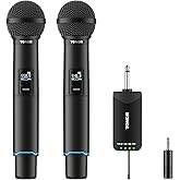 TONOR Rechargeable Wireless Microphones, Metal Bluetooth Handheld Cordless Mic System with Receiver, 2x25 UHF Professional Dynamic Mic for Karaoke, Church, Singing, Wedding, Meeting, DJ, 328ft TW720