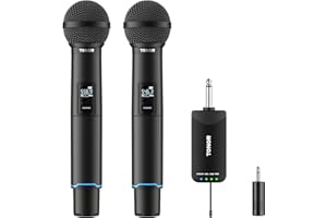 TONOR Rechargeable Karaoke Microphones, Metal Professional Dynamic Microphone System with Receiver, UHF Dual Channel Handheld