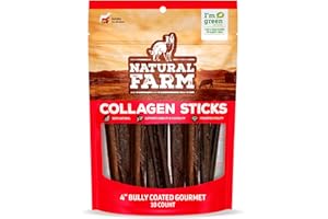 Natural Farm Bully Coated Gourmet Collagen Sticks (4 Inch, 10 Pack), Real Bully Beef Coated, 95% Natural Collagen Dog Chews, Supports Healthy Joints, Skin & Coat - Best for Small & Medium Dogs