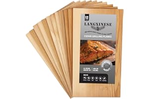 Langxinese Bigger 12 PK, Cedar Planks for Grilling Salmon,11"x 5.5" Better Smoking, Add Best Smoky Flavor to Salmon, Veggies, Restaurant Quantity