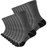 JOYNÉE 8 Pairs Mens Crew Socks Cushioned Moisture Wicking Athletic Socks Work Breathable Socks for Men,Grey,Sock Size:10-13